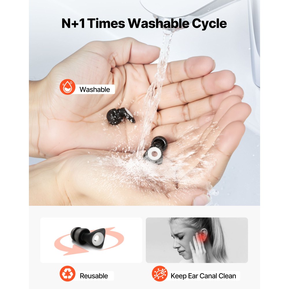 VEVOR Ear Plugs for Sleeping Noise Cancelling, NRR 25 dB Reusable High Noise Reduction  Earplugs, Flexible Silicone Soft Earplug with 12 Ear Tips in M / L, for Sleeping, Working, Studying & Traveling