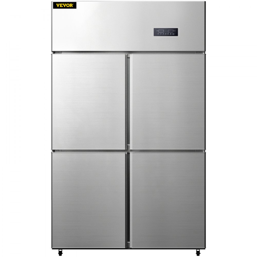 VEVOR Commercial Reach-in-kylskåp, 4-dörrars upprättstående dryckskylare, 27,5 Cu.Ft Side by Side-frys, Merchandiser-kylskåp i rostfritt stål, Kylskåp för affärsmat för snacks och drycker, Silver