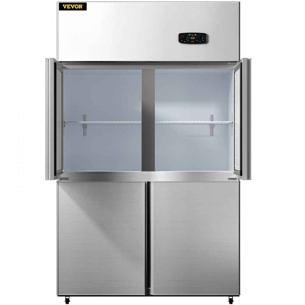VEVOR Commercial Reach-in Refrigerator, 4 Doors Upright Beverage Cooler, 27.5 Cu.Ft Side by Side Freezer, Stainless Steel Merchandiser Refrigerators, Business Food Fridge for Snacks & Drinks, Silver