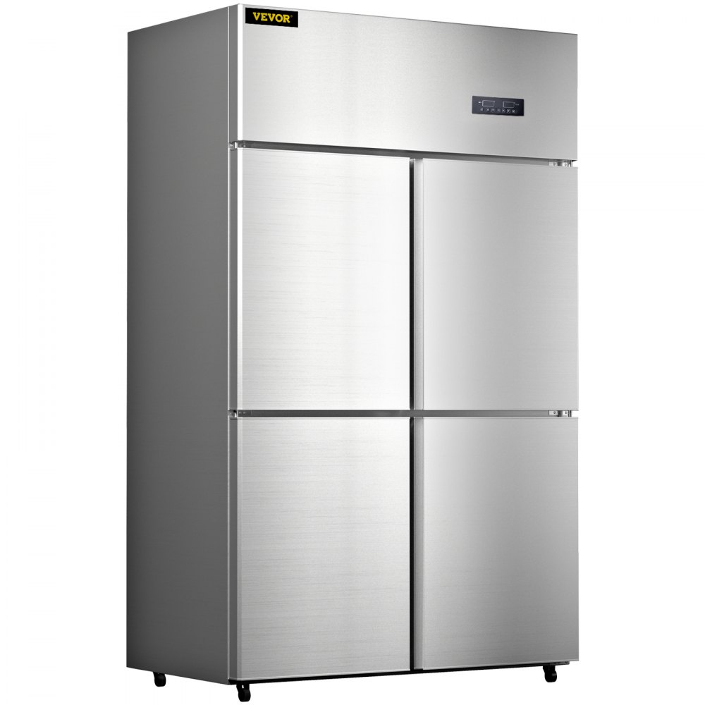 VEVOR Commercial Reach-in Refrigerator, 4 Doors Upright Beverage Cooler, 27.5 Cu.Ft Side by Side Freezer, Stainless Steel Merchandiser Refrigerators, Business Food Fridge for Snacks & Drinks, Silver