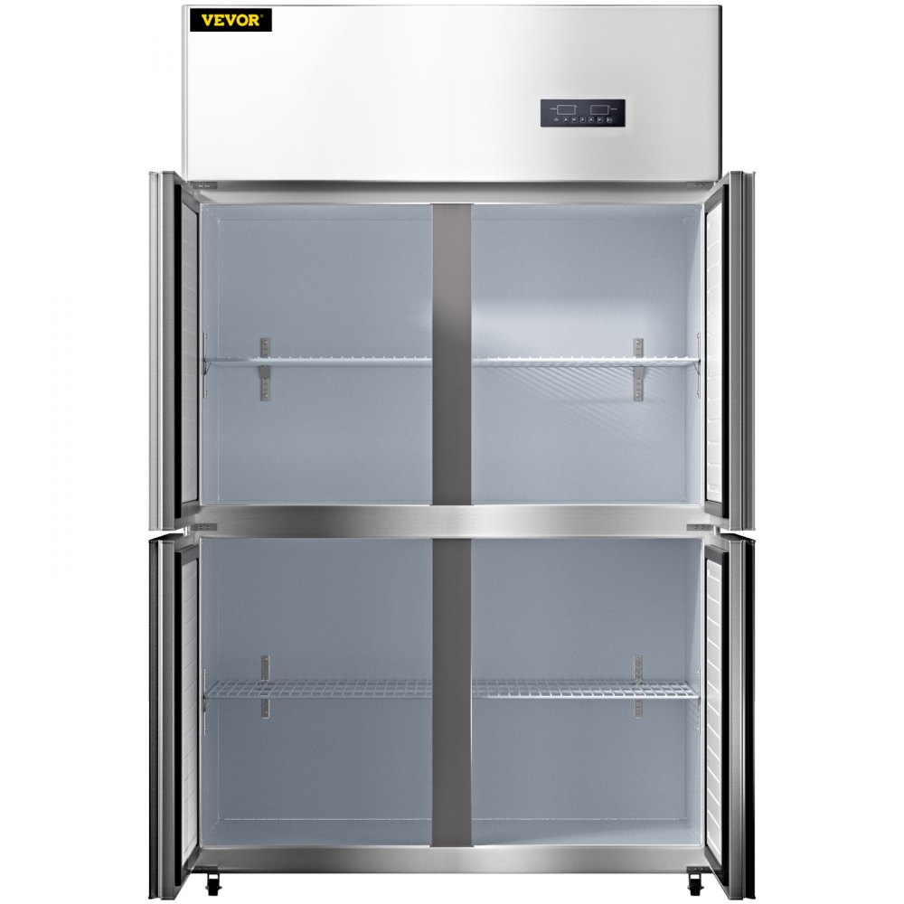 VEVOR Commercial Reach-in Refrigerator, 4 Doors Upright Beverage Cooler, 27.5 Cu.Ft Side by Side Freezer, Stainless Steel Merchandiser Refrigerators, Business Food Fridge for Snacks & Drinks, Silver