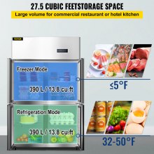 VEVOR Commercial Reach-in-kjøleskap, 4-dørs oppreist drikkekjøler, 27,5 Cu.Ft side-by-side-fryser, rustfritt stål Merchandiser-kjøleskap, Business Food-kjøleskap for snacks og drikke, sølv