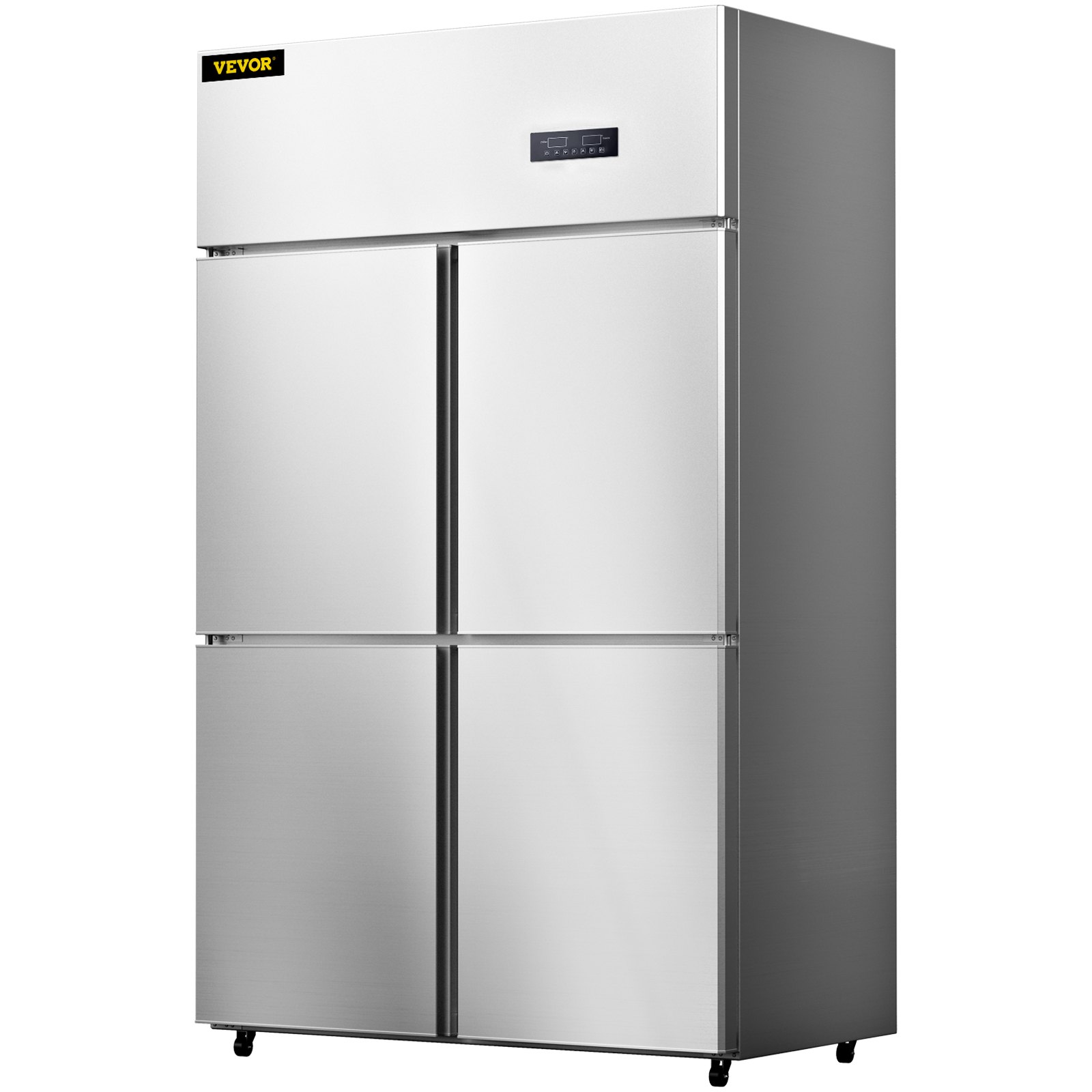 VEVOR Commercial Reach-in Refrigerator, 4 Doors Upright Beverage Cooler, 27.5 Cu.Ft Side by Side Freezer, Stainless Steel Merchandiser Refrigerators, Business Food Fridge for Snacks & Drinks, Silver