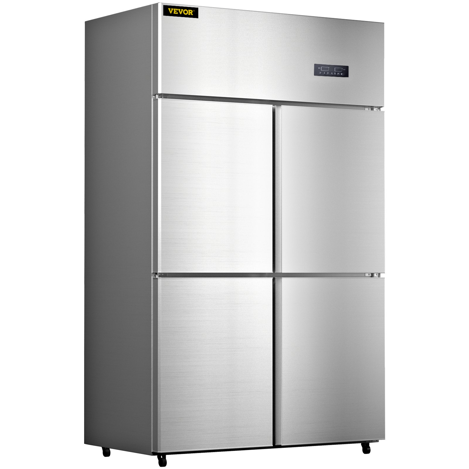 VEVOR Commercial Reach-in Refrigerator, 4 Doors Upright Beverage Cooler, 27.5 Cu.Ft Side by Side Freezer, Stainless Steel Merchandiser Refrigerators, Business Food Fridge for Snacks & Drinks, Silver