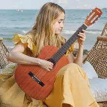 VEVOR Classical Guitar, 36 Inch, Wood Classical Guitar Starter Kit for Beginners, with Nylon Strings, Gig Bag, Strap, Tuner, Extra Strings, Picks, Capo, Sapele & Rosewood, for Kids Girls Boys, Natural