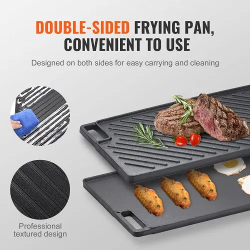 VEVOR Reversible Grill/Griddle, Pre-Seasoned Cast Iron