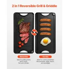 20x10in Reversible Grill Griddle Pre-Seasoned Rectangular BBQ Pan Cast Iron