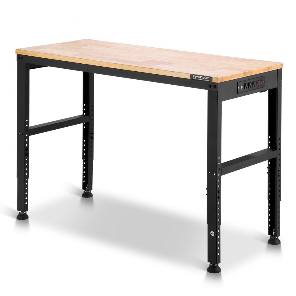 VEVOR Adjustable Workbench, 2000 lbs Capacity, 48 x 20-inch Heavy Duty Work Bench with 28.5-38.3 Inches Height Adjustment, Garage Workbench with Power Outlets, Suitable for Office, Garage, Workshop