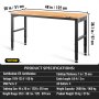 VEVOR Workbench Adjustable Height, 48" L X 20" W X 38.1" H Garage Table w/ 28.3" - 38.1" Heights & 2000 LBS Load Capacity, with Power Outlets & Hardwood Top & Metal Frame & Foot Pads, for Office Home