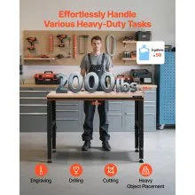 VEVOR Workbench Adjustable Height, 48" L X 20" W X 38.1" H Garage Table w/ 28.3" - 38.1" Heights & 2000 LBS Load Capacity, with Power Outlets & Hardwood Top & Metal Frame & Foot Pads, for Office Home