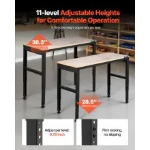 VEVOR Workbench Adjustable Height, 48" L X 20" W X 38.1" H Garage Table w/ 28.3" - 38.1" Heights & 2000 LBS Load Capacity, with Power Outlets & Hardwood Top & Metal Frame & Foot Pads, for Office Home