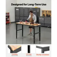 VEVOR Workbench Adjustable Height, 48" L X 20" W X 38.1" H Garage Table w/ 28.3" - 38.1" Heights & 2000 LBS Load Capacity, with Power Outlets & Hardwood Top & Metal Frame & Foot Pads, for Office Home