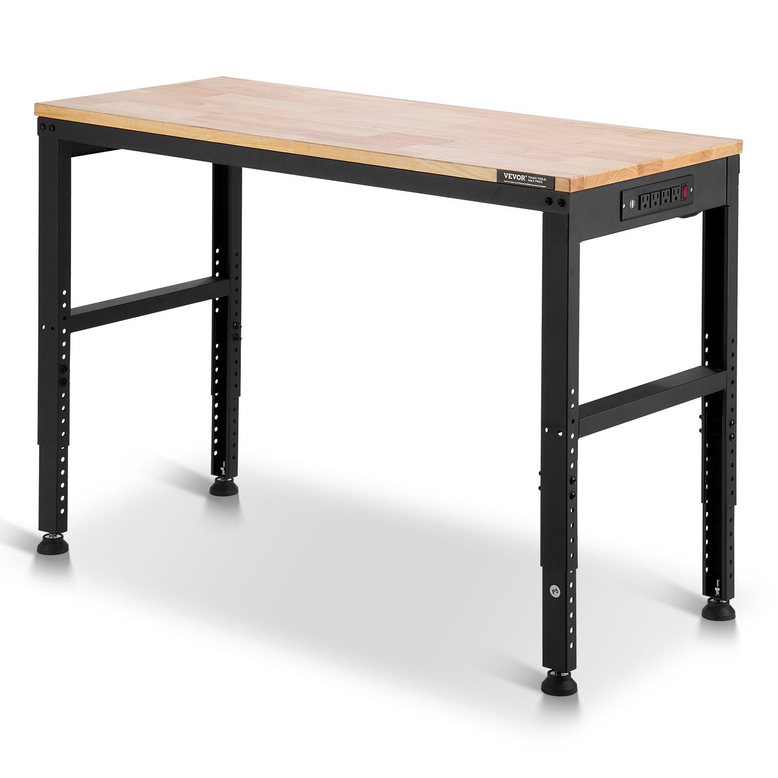 VEVOR Adjustable Workbench, 2000 lbs Capacity, 48 x 20-inch Heavy Duty Work Bench with 28.5-38.3 Inches Height Adjustment, Garage Workbench with Power Outlets, Suitable for Office, Garage, Workshop