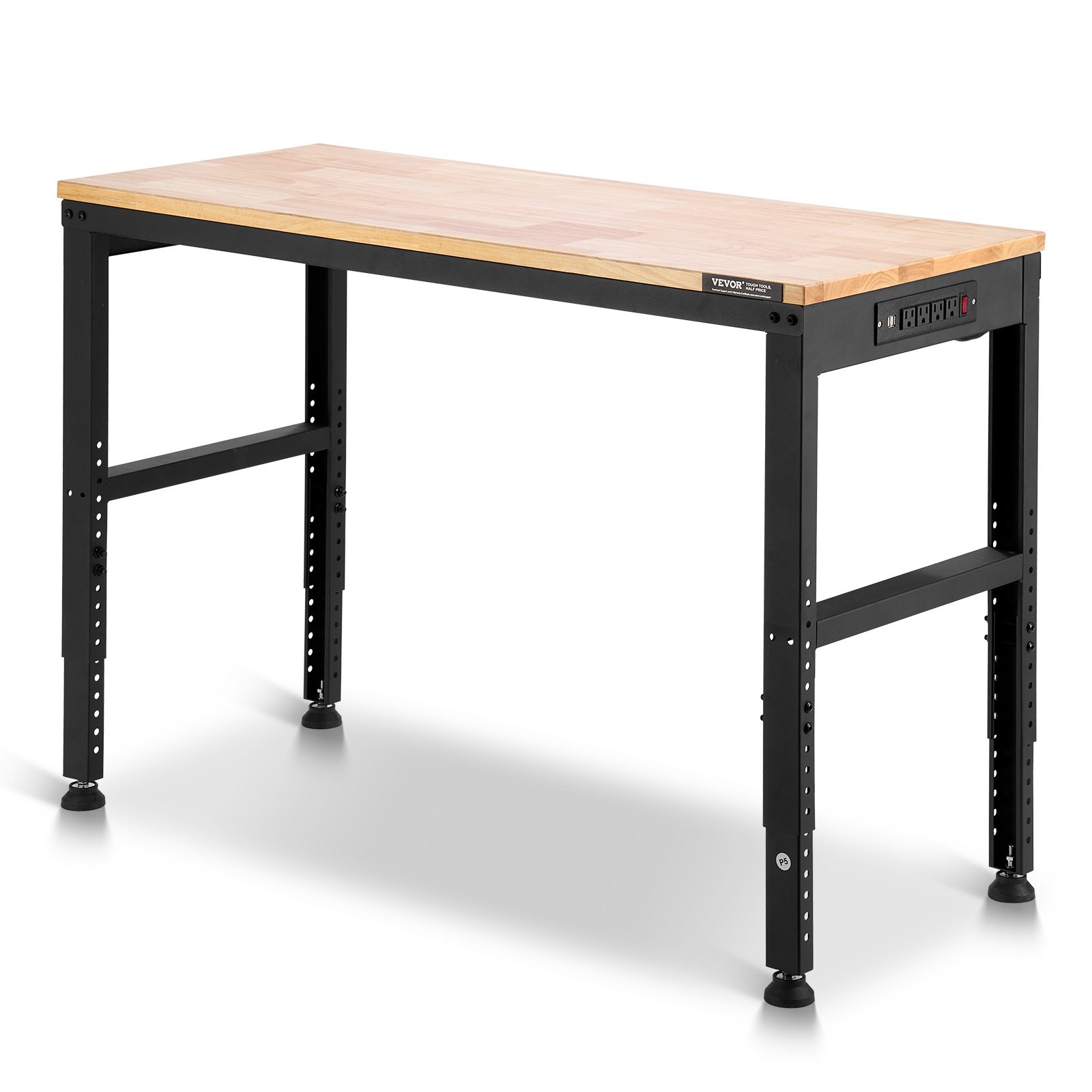 VEVOR Adjustable Workbench, 2000 lbs Capacity, 48 x 20-inch Heavy Duty Work Bench with 28.5-38.3 Inches Height Adjustment, Garage Workbench with Power Outlets, Suitable for Office, Garage, Workshop
