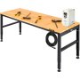 VEVOR Workbench Adjustable Height, 61" x 20" Garage Table w/ 27.1" - 36" Heights & 2000 LBS Load Capacity, with Power Outlets & Hardwood Top & Metal Frame & Foot Pads, for Workshop Office Home