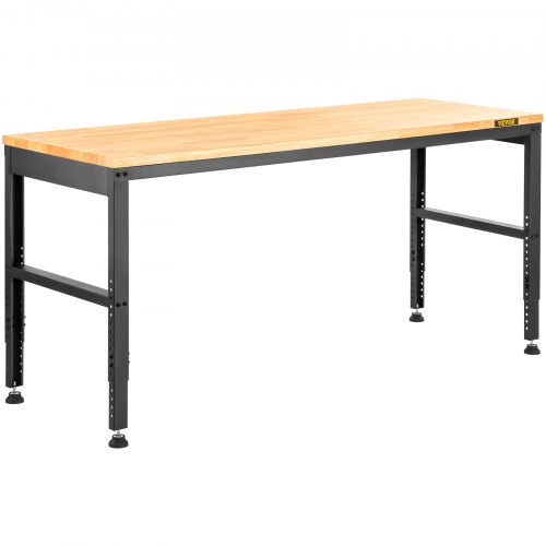 VEVOR Workbench Adjustable Height, 72"L X 25"W X 36.8"H Garage Table w/ 28.5" - 38.3" Heights & 2000 LBS Load Capacity, with Power Outlets & Hardwood Top & Metal Frame & Foot Pads, for Office Home