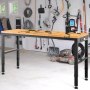 VEVOR Workbench Adjustable Height, 72" L x 25" W Garage Table with 28.5"-38.3" Heights & 2000 LBS Capacity, Power Outlets & Hardwood Top & Metal Frame & Foot Pads, for Workshop Office Home