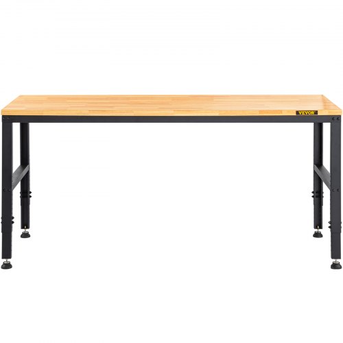 VEVOR Workbench Adjustable Height, 122cm W X 61cm D X 97cm H Garage Table w/ 72 – 97 cm Heights & 900KG Load Capacity, with Power Outlets & Hardwood Top & Metal Frame & Foot Pads, for Office Home