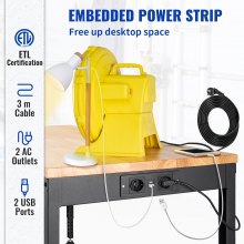 VEVOR Workbench Adjustable Height, 122cm W X 61cm D X 97cm H Garage Table w/ 72 – 97 cm Heights & 900KG Load Capacity, with Power Outlets & Hardwood Top & Metal Frame & Foot Pads, for Office Home