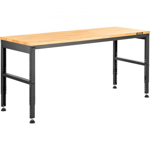 VEVOR Workbench Adjustable Height, 135cm W X 46cm D X 97cm H Garage Table w/ 72 – 97 cm Heights & 900KG Load Capacity, with Power Outlets & Hardwood Top & Metal Frame & Foot Pads, for Office Home