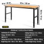 VEVOR Adjustable Height Workbench 135x46x97 cm Work Bench Table w/ Power Outlets