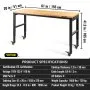 VEVOR Workbench Adjustable Height, 61"x 20" Garage Table with 31.3" - 41.3" Heights and 1600 LBS Capacity, Power Outlets & Hardwood Top & Metal Frame & Swivel Casters, for Workshop Office Home