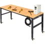 VEVOR Workbench Adjustable Height, 61"x 20" Garage Table with 31.3" - 41.3" Heights and 1600 LBS Capacity, Power Outlets & Hardwood Top & Metal Frame & Swivel Casters, for Workshop Office Home