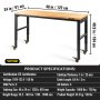 VEVOR Workbench Adjustable Height, 48" L X 24" W X 40.9" H Garage Table w/ 31.2" - 40.9" Heights & 1600 LBS Capacity, with Power Outlets & Hardwood Top & Metal Frame & Swivel Casters, for Office Home