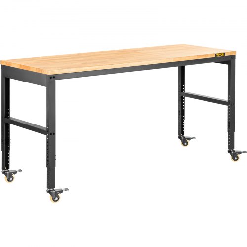 VEVOR Workbench Adjustable Height, 48" L X 20" W X 40.9" H Garage Table w/ 31.2" - 40.9" Heights & 1600 LBS Capacity, with Power Outlets & Hardwood Top & Metal Frame & Swivel Casters, for Office Home