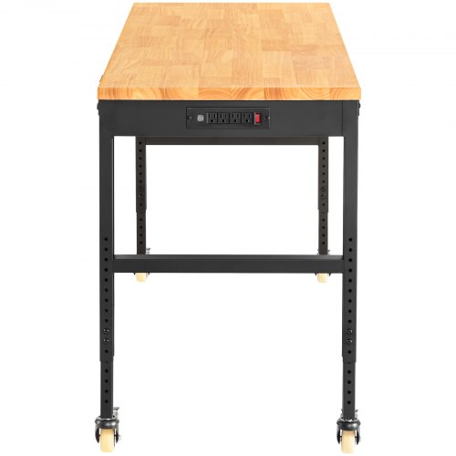 VEVOR Workbench Adjustable Height, 48" L X 20" W X 40.9" H Garage Table w/ 31.2" - 40.9" Heights & 1600 LBS Capacity, with Power Outlets & Hardwood Top & Metal Frame & Swivel Casters, for Office Home