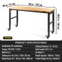 VEVOR Adjustable Height Workbench 122x51 cm Work Bench w/ Power Outlet & Casters