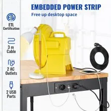 VEVOR Workbench Adjustable Height, 122cm W X 51cm D X 104cm H Garage Table w/ 79 – 104 cm Heights & 720KG Capacity, with Power Outlets & Hardwood Top & Metal Frame & Swivel Casters, for Office Home