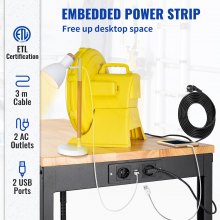 VEVOR Workbench Adjustable Height, 122cm W X 61cm D X 104cm H Garage Table w/ 79 – 104 cm Heights & 720KG Capacity, with Power Outlets & Hardwood Top & Metal Frame & Swivel Casters, for Office Home