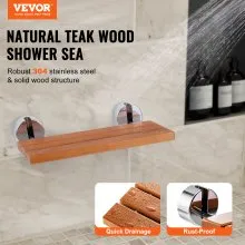 VEVOR Folding Teak Shower Seat, 20.1" x 13.2" Unfolded, Wall Mounted Fold Up Shower Bench with 440 lbs Load Capacity, Space Saving Home Care Fold Down Shower Chair, for Seniors Pregnant Women Children