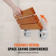VEVOR Folding Teak Shower Seat, 20.1" x 13.2" Unfolded, Wall Mounted Fold Up Shower Bench with 440 lbs Load Capacity, Space Saving Home Care Fold Down Shower Chair, for Seniors Pregnant Women Children