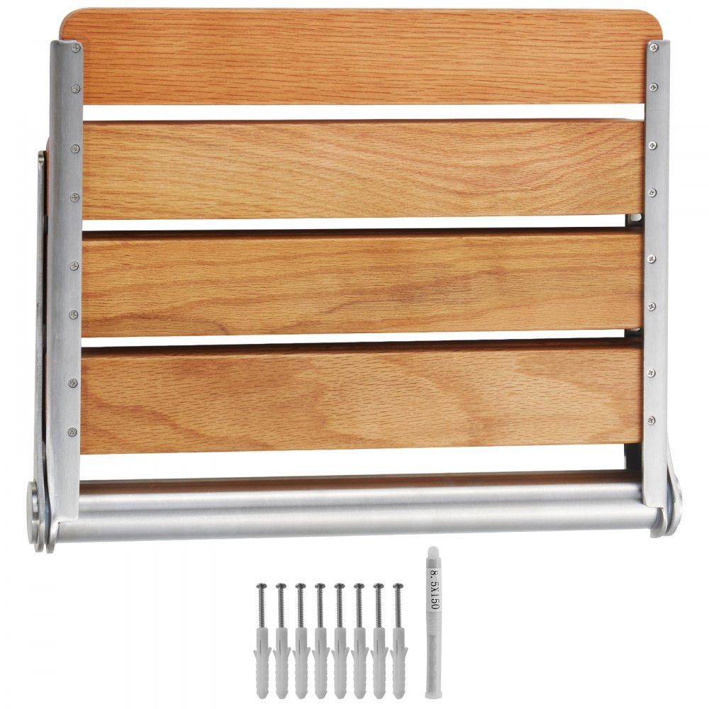 VEVOR Folding Oak Shower Seat 16.1" x 13.4" Wall Mounted Shower Bench 440 lbs