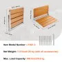 VEVOR Folding Teak Shower Seat, 20.9 x 16'' Unfolded, Wall Mounted Fold Up Shower Bench with 500 lbs Load Capacity, Space Saving Home Care Fold Down Shower Chair, for Seniors Pregnant Women Children