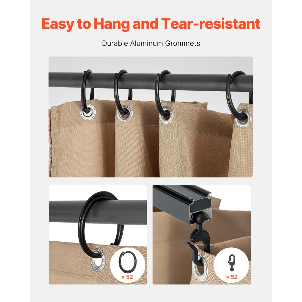 VEVOR Gazebo Curtains Outdoor, 12' x 10' x 7.3' Gazebos, 4-Panel Sidewall Gazebo Privacy Curtains with Zippers, Outdoor Curtain Replacement for Patio Canopy, Only Curtain, Khaki