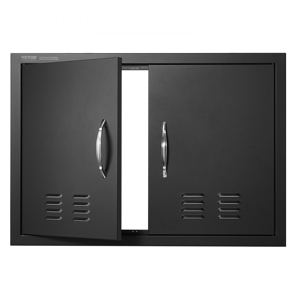 VEVOR BBQ bejárati ajtó, 762x533 mm-es dupla kültéri konyhaajtó, hideglemezre süllyesztett ajtó, fali függőleges ajtó fogantyúkkal és szellőzőnyílásokkal, BBQ-szigethez, grillező állomáshoz, külső szekrényhez