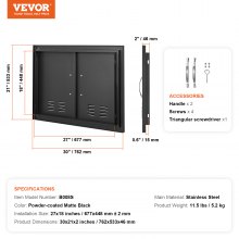 VEVOR BBQ Access Door, 762x533 mm Double Outdoor Kitchen Door, Cold Plate Flush Mount Door, Wall Vertical Door with Handles and Ventss, for BBQ Island, Grilling Station, Outside Cabinet