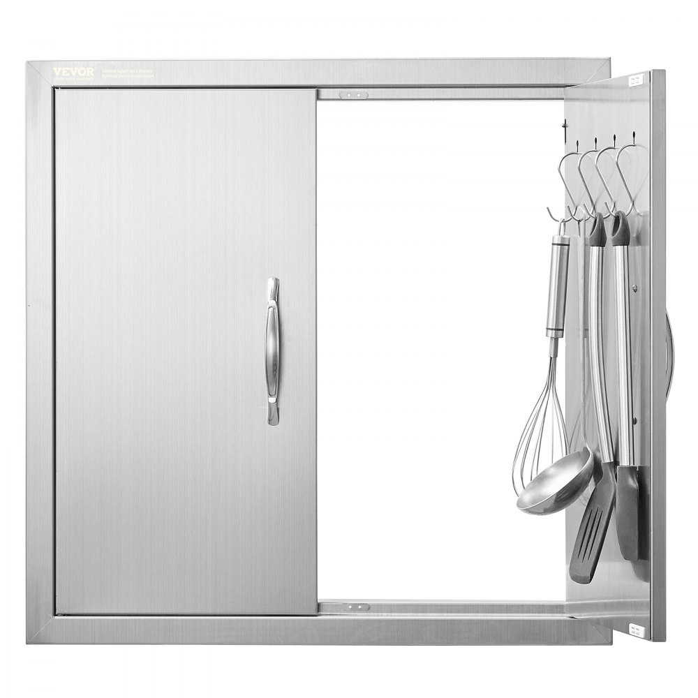 VEVOR BBQ bejárati ajtó, 610x610 mm-es dupla kültéri konyhaajtó, rozsdamentes acél süllyesztett ajtó, duplafalú függőleges ajtó fogantyúkkal és horgokkal, BBQ-szigethez, grillező állomáshoz, külső szekrényhez