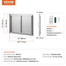 VEVOR 774x533 mm BBQ Island Access Door Outdoor Kitchen Door Stainless Steel