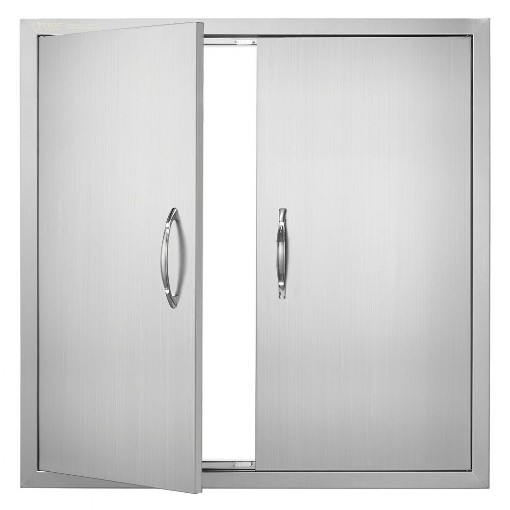 Ușă de acces la grătar VEVOR, 790x790 mm ușă dublă de exterior pentru bucătărie, ușă din oțel inoxidabil, ușă verticală de perete cu mânere, pentru insulă BBQ, stație de grătar, dulap exterior