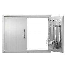 VEVOR BBQ Access Door, 31W x 24H Inch Double Outdoor Kitchen Door, Stainless Steel Flush Mount Door, Double Wall Vertical Door with Handles and Hooks, for BBQ Island, Grilling Station, Outside Cabinet