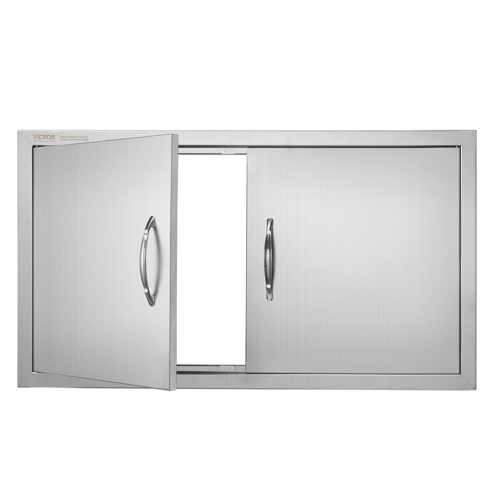 VEVOR BBQ bejárati ajtó, 863x482 mm-es dupla kültéri konyhaajtó, rozsdamentes acél süllyesztett ajtó, fali függőleges ajtó fogantyúkkal, BBQ szigethez, grillező állomáshoz, külső szekrényhez