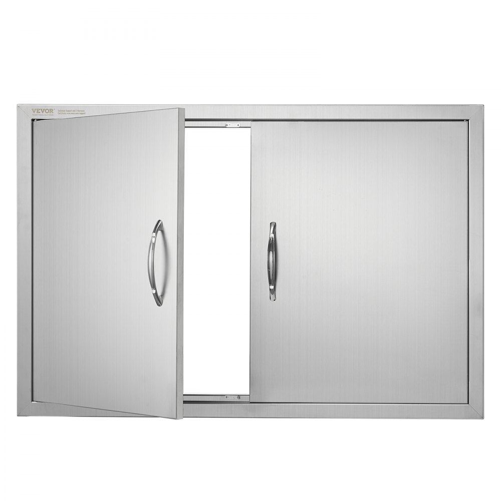 Ușă de acces la grătar VEVOR, 889x610 mm ușă dublă de exterior pentru bucătărie, ușă din oțel inoxidabil, ușă verticală de perete cu mânere, pentru insulă BBQ, stație de grătar, dulap exterior