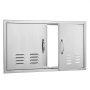 VEVOR BBQ Access Door, 914x534 mm Double Outdoor Kitchen Door, Stainless Steel Flush Mount Door, Wall Vertical Door with Handles and Vents, for BBQ Island, Grilling Station, Outside Cabinet