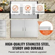 VEVOR BBQ Access Door, 39W x 26H Inch Double Outdoor Kitchen Door, Stainless Steel Flush Mount Door, Wall Vertical Door with Handles and Hooks, for BBQ Island, Grilling Station, Outside Cabinet