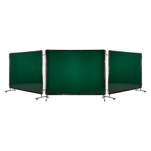 VEVOR Welding Screen with Frame, 3-Panel 1.74 x 2.34m Welding Curtain Screen, Flame-Resistant Vinyl Protection Screens with 12 Wheels & 6-Level UV Protection for Workshop/Industrial Use, Dark Green