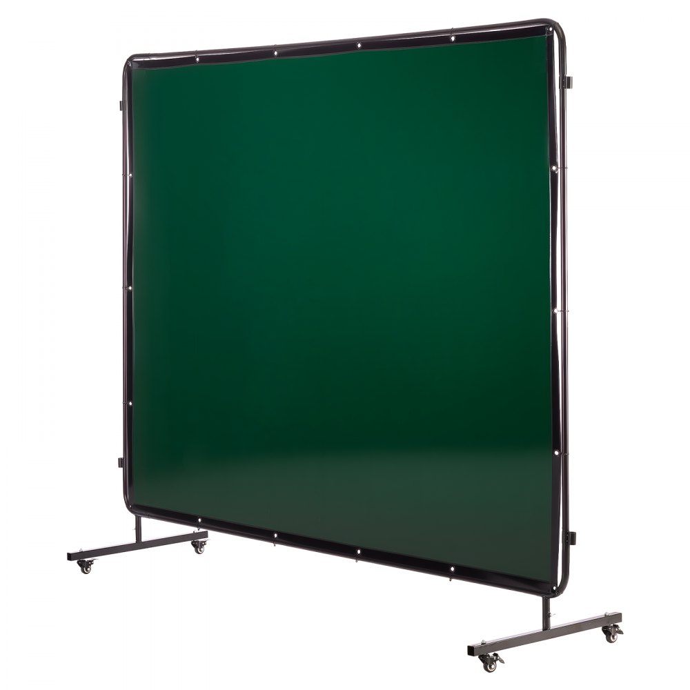 VEVOR Welding Screen with Frame, 3-Panel 1.74 x 2.34m Welding Curtain Screen, Flame-Resistant Vinyl Protection Screens with 12 Wheels & 6-Level UV Protection for Workshop/Industrial Use, Dark Green